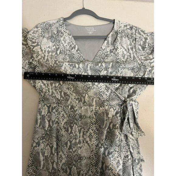 Time and Tru Sz L 12-14 Flutter Sleeve Midi Dress Tie Side Waist Lined Grey Anim - Picture 7 of 7